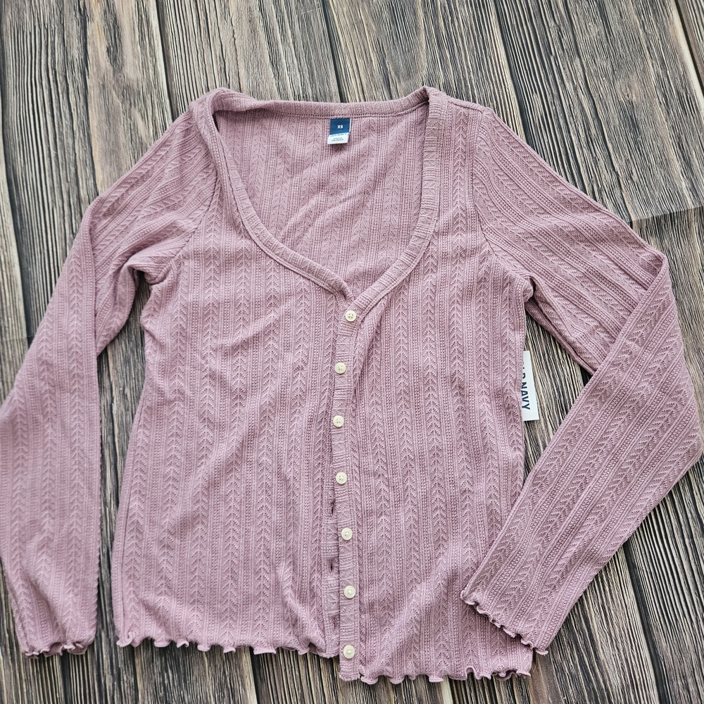 NEW Old Navy Pointelle Rose Pink Button-Up Cardigan Sweater XS